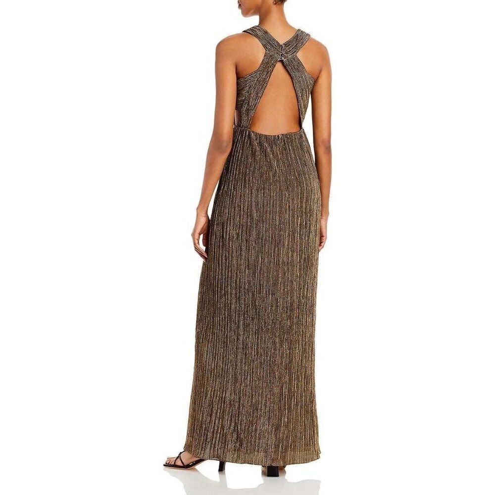 BCBGMaxAzria NWT Metallic Cut Out Dress in Gold Size M - Picture 2 of 7